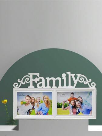 1pc 34*19cm White 2-Hole Family Photo Frame, Minimalist Personalized Creative Frame, Suitable For Bedroom, Living Room, Study, Nordic Style Combination Frame For Wall Or Tabletop