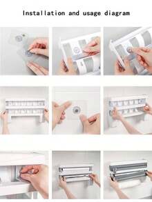 1 pieza Dispensador de envoltura de alimentos de cocina con cortador, organizador de pared montado para papel de aluminio, toallas de papel y pañuelos - Multicolor - Ver 9