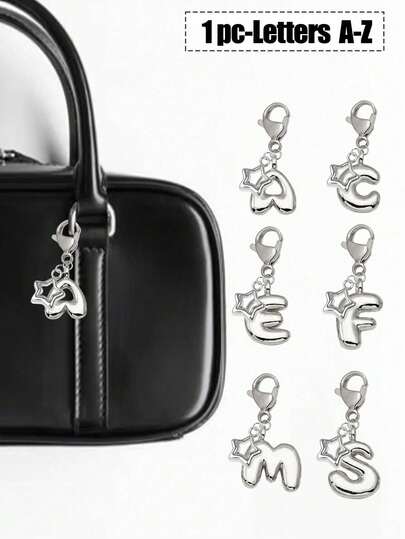 Bubble Niedliche Taschenverzierung - Kombiniert mit ausgehöhltem Stern Zubehör, glänzende Buchstaben A-Z, glänzender Legierung Tasche und Rucksack Anhänger - perfektes Geschenk für Geburtstage und besondere Anlässe, Kopfhörer Anhänger, Schlüsselring Tasche Rucksack Anhänger, Auto Anhänger für Frauen und Mädchen Geschenke, Geldbörse und Handtasche Accessoires. Muttertags Geschenke, Valentinstag Geschenke