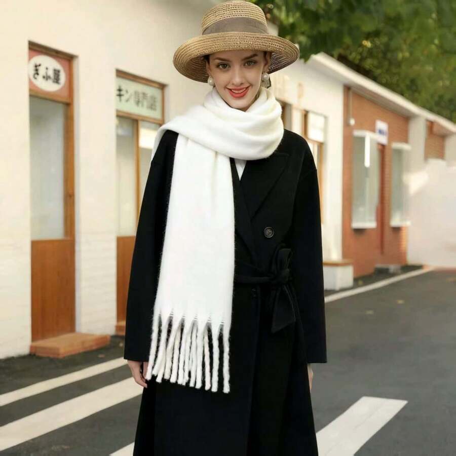 1 Elegante bufanda tipo poncho para mujer, estilo Maillard, nueva versión coreana, estilo Ins, capa cálida, chal, atmósfera, bufanda para estudiante universitaria