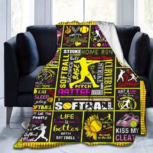 Softball Printed Blanket, Team Gift,Super Soft Flannel Printed  Blanket,As Birthday Gifts, Family, Wedding, Souvenir Blankets, Polyester Blankets Suitable For All Seasons, Washable, Machine Washable, Lightweight, Breathable, Comfortable, Warm, Unique, 280gsm For Him, Her Personalized Ideal Gifts For Her, Him, Family, Boyfriend, Girlfriend, Father, Family, Mother, Lover, Daughter, Son, Grandfather, Grandmother, Friend, Classmate, Pet.   Perfect Nap, Camping, Travel, Home, Daily Life, Office Decoration, Birthday, Anniversary, Valentine's Day, Thanksgiving, Christmas, Halloween, Mother's Day, Father's Day, Wedding, New Year Gifts ,Sofa,Bed,Car,Bedroom,Living Room,Office,  Outdoor Camping, Beach,Wall Decoration - 多色7 - 查看 1
