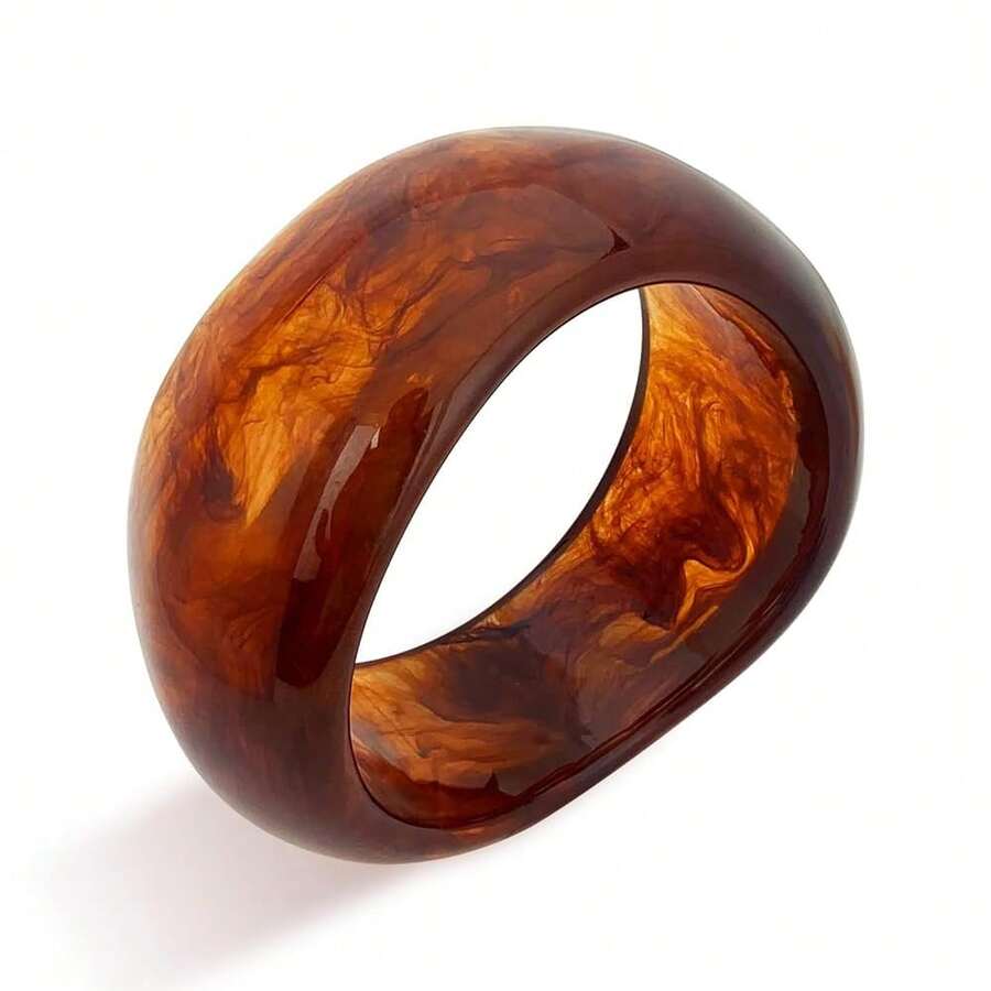 FUNOJOY Acrylic Resin Bangle Bracelets For Women 1-3Pcs Simple Oval Polished-Finish Chunky Bangle Bracelet Wide Wristbands Fashion Jewelry Bracelet For Women{Inchcolor_nameinch:InchD-Testudinariousinch} - D-龜甲蟲 - 查看 1