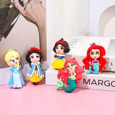 Disney 5pcs Disney Princess Snow White & Mermaid Keychains - Vibrant Silicone & Metal Car Accessories, Christmas Gifts For Men & Women, Party Favors For Friends, Teachers, Family, Durable Keychains With Fun Design