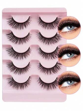 5 Pairs Of Full Length Eyelashes, Fluffy, Naturally Soft, Crossed Eyelashes, Extended Eyelashes, Extended Eyelashes, Suitable For All Occasions Such As Weddings, Student Makeup, Daily Travel, Parties, Etc. False Eyelashes