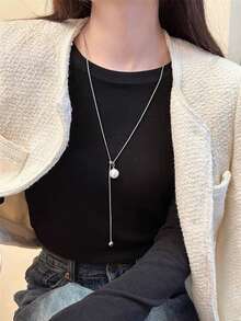 1pc Adjustable Faux Pearl Single Layer Gold Tone Chain Necklace, Elegant Party/Date Gift For Women Valentine's Day,Mom,Mother,Mother's Day,Gift