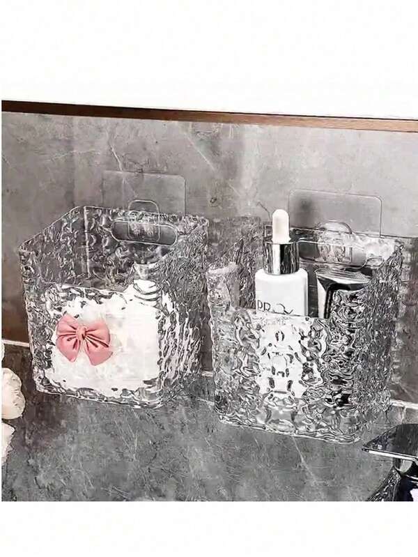 1pc Glacier Pattern Plastic Storage Box, Wall-Mounted Bathroom Organizer, Cosmetic Caddy Basket For Shower Accessories, Durable Small Storage Rack For Bathroom Organization