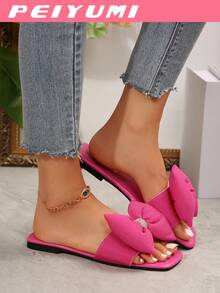 PEIYUMI Women's Bow Decor Slippers, Fashionable Flat Sandals For Summer - Hot Pink - View 6