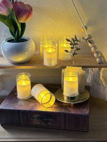 6/12/24支装无焰蜡烛灯，带定时/遥控功能，透明玻璃烛台，电池供电，适用于家居、婚礼、派对、万圣节、圣诞节、母亲节、生日、求婚、餐桌、节日装饰等场合。 - 無色 - 查看 7