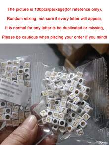 100pcs Assorted White Acrylic Square Alphabet Letter Spacer Beads For Jewelry Making, DIY Bracelets & Necklaces, Beading Supplies Material - White - View 2