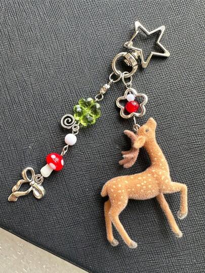 1 قطعة سلسلة مفاتيح وحيد القرن/الغزال مخملي، قلادة حيوان الرنة الميلادية، إكسسوار نجمة DIY جميل، هدية عيد الميلاد، تميمة أنيقة لحقيبة، إكسسوارات السيارة، أفكار هدايا للأصدقاء والأخوات والمعلمين
