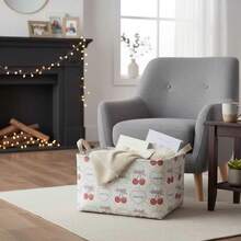 Rectangular Storage Box, Folding Canvas Fabric Storage Basket With Handle, Suitable For Organizing Family Kitchen, Boys' And Girls' Toys, Office Closet, Shelf Basket, Book Box, Room Decoration (Cute Girl, Loving Cherry)