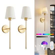 Wireless Rechargeable Wall Sconce With Remote Control, 15 RGB Color Modes & Adjustable Brightness – Modern Decorative LED Wall Lamp For Bedroom, Living Room, Hallway, Or Reading Corner - Vàng - Xem 8