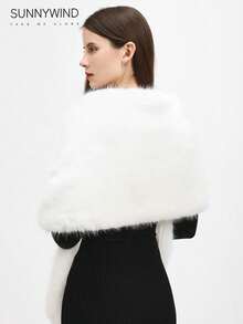 1pc Women's Solid Color Fashionable Faux Fur Shawl, Suitable For Brides, Evening Parties, And Everyday Wear In Autumn/Winter - Pure White - View 5