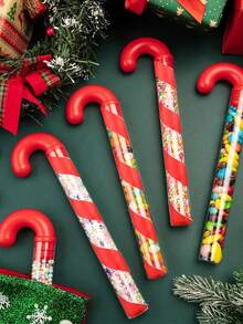 Red Christmas Candy Stick Box, Plastic Candy Container, Christmas Tree Decoration Empty Candy Tubes, Party Gifts, Christmas Party Supplies, Transparent Empty Candy Tubes, Christmas Party Supplies, Suitable For Christmas Parties, Christmas Holiday Gifts Filling Empty Tubes, Party Gifts - Multicolor - View 3