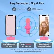 HITOZON Wireless Lavalier Microphone For IPhone/Android – Plug-Play Omnidirectional Clip-On Mic – Perfect For Podcast, Vlogging, Interviews, Teaching & Video Recording - Rose Red - View 3