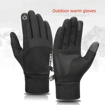 1 Pair Waterproof Gloves, Autumn/Winter Unisex Anti-Slip Touchscreen Thermal Lined Outdoor Sports Cycling Skiing Warm Gloves