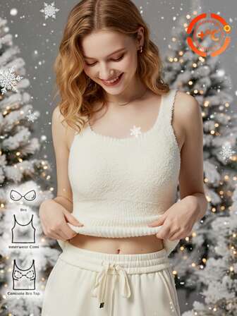 1pc Thermal Vest For Women With Chest Pad And Fleece Halter Vest Lamb Fleece Warm Base Shirt Autumn And Winter Free Wear Bra Integrated With Fashion Everything Match The Trench Coat Padded Jacket