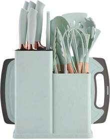 Excelente juego de piezas de cocina con 19 piezas excelente para un buen funcionamiento de tu cocina, set completo de utensilios domésticos, materiales resistentes aptos para uso intensivo, incluye herramientas básicas y avanzadas para toda receta, fácil de organizar y limpiar, recomendado para chefs aficionados y uso cotidiano en cocinas familiares. - Agua verde azul - Ver 4