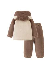 Mini Bala Boys' And Girls' Double-Sided Fleece Homewear Pajama Set Baby Warm Winter Collection - Coffee Brown - View 5