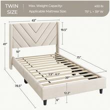 Butterslay 1PC Upholstered Bed Frame With Wing Side And Wooden Slat Support, Room Furniture, No Box Spring Needed, Twin/Full/Queen Size - Beige - View 8
