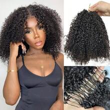 DHuman Crochet Afro Hair Kinky Curly Pre Separated Feather Extensions Knotl Micro Ring Loop Soft Hair Bundles Crochet With String For Twist Braids 20Inch 120g 100Strands - 120g100Sợi - Xem 1