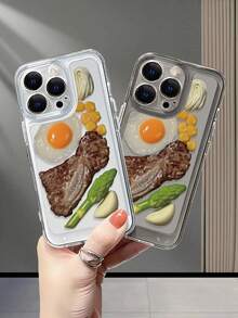 Steak Meal A Transparent Steak Meal Pattern Phone Case, Fashionable And High-End, Durable, Shockproof, Suitable For Personal Use, Gifting To Friends, Colleagues, Teachers, And Can Also Be Used As A Valentine's Day Or Birthday Gift. Compatible With Apple 17/16/15/14/13/12/11/PLUS/PRO/PROMAX/X/XR/XS/XMAX And Galaxy Series Models - 無色 - 查看 5