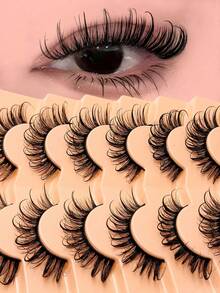 7 Pairs Asiteo D-Curl Dramatic Spiked Cartoon Style False Eyelashes, Thick Y2K Anime Character Cosplay Lashes, Stage Makeup Doll Lashes, Russian Lashes - Lông mi ướt hài hước - Xem 1