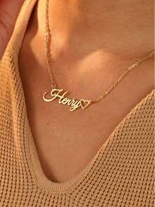 1pc Custom Name Necklace Personalized Choker Stainless Steel Hollow Heart Pendant Necklace Women Men Simple Custom Jewelry Couple Gift Holiday Accessories Valentine's Day - Multicolor - View 3
