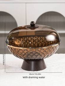 1pc Plastic PET Material Drainage High Foot Tray With Dust Cover, Unbreakable And Reusable Fruit/Dessert/Snack/Cake Display Tray, Suitable For Various Festivals, Weddings, Parties And Events - Round-wood Grain High Legs - View 12