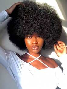 6 Inch Short Fluffy Curly Wig, Short Pixie Bob Hairstyle Human Hair Wig With Bangs, Jerry Curl Short Wavy Lace Front Wig With Bangs, Black, 180% Density - SNatural - View 4