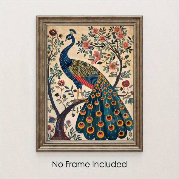 1 Stück Pfau Poster Volkskunst, Pfau Poster, Madhubani Malerei, Vintage Dekoration, Pichwai Malerei, Desi Kunst, für Wanddekoration, Leinwandmalerei, ungerahmt 50x70cm