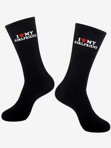 1/3 Pairs "I Love My Girlfriend" Socks, Cute Gift For Boyfriend, Anniversary, Valentine's Day, Birthday, Funny Boyfriend Gift, Creative "I Love My Girlfriend" Socks, Autumn - Multicolor - View 12