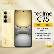 Realme C75，全球版，8GB+128GB，5828mAh 大容量电池，45W 快充，Android 14 操作系统，5000 万像素摄像头，AI 智能体验，6.72 英寸 90Hz 全高清显示屏 - 金色 - 查看 2