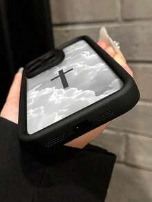 1pc Funda de Teléfono a Prueba de Golpes con Patrón Cruzado, Resistente a Huellas Dactilares, Protección Completa con Acabado de Sandblast Compatible con iPhone Funda decorativa para celular - Negro - View 6