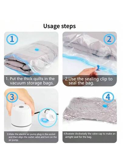1set, Ultra Large Stofzuiger Transparent High Quality Compressed Storage Bag, Electric Pump, Storage,, Portable Bags Such As Travel Essentials, Clothes, Bedding, Blankets, Etc. Pump Compression Bag Set. view 8