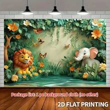2D 1 Piece Holiday Party Indoor And Outdoor Decoration Backdrop - Polyester Multipurpose Backdrop, Tropical Rainforest Theme, Wildlife Park Animal Theme, Wall Decoration Backdrop For Wedding, Bridal Party, Birthday, Baptism - Multicolor - View 6