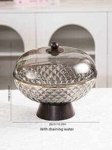 1pc Plastic PET Material Drainage High Foot Tray With Dust Cover, Unbreakable And Reusable Fruit/Dessert/Snack/Cake Display Tray, Suitable For Various Festivals, Weddings, Parties And Events - Round-wood Grain High Legs - View 13