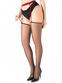 1双女士黑色过膝长筒袜，带吊袜带，弹力十足，显瘦性感，适合日常穿着，可搭配性感时尚的服装，舒适保暖。