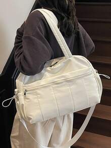 大容量纯色简约尼龙轻便手提行李包，多口袋拉链设计，带干湿分离隔层，适合健身、瑜伽、上学、旅行、度假等场合，可作旅行包、过夜包、耐用旅行收纳包、邮轮必备、度假必备，男女皆宜。