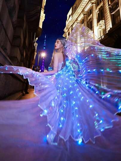 1 Set de Alas de Mariposa Luminosas LED para Danza del Vientre, Alas de Hada de Mariposa Multicolor Cambiantes, Accesorio de Disfraz para Actuación en Discoteca, KTV, Halloween, Carnaval, Fotografía, Día de San Valentín