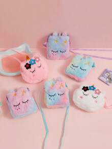 1 PC Winter Cartoon Children'S Plush Shoulder Bag, Unicorn Coin Purse, Kindergarten Cute Girl Crossbody Bag