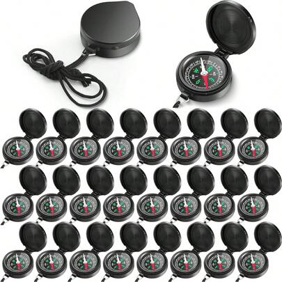 24 piezas Brújula de bolsillo con cuerda para colgar, a granel como regalo para uso militar, camping, supervivencia, actividades al aire libre, senderismo, caza y escalada
