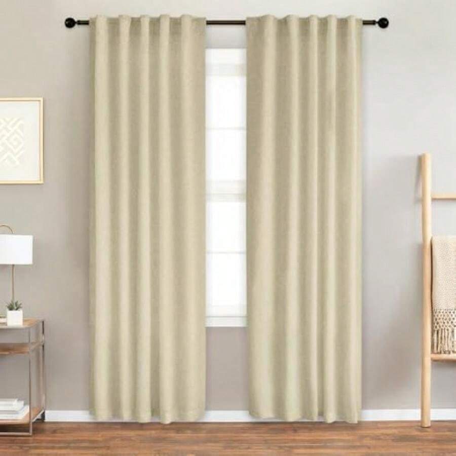 NANWEI Lino Cortinas Blackout 100% Opacas, Bolsillo para Barra/Pestaña Trasera, para Recámara y Ventana de Sala, 2 Paneles (, 106.6 x 160 cm)(132An x 213Al cm (2 Paneles) Lino) - Tipo 15 - Ver 1