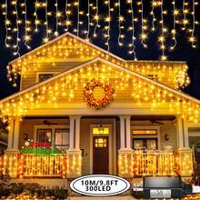 Outdoor Eaves Christmas Lights, 10M/32ft 300 LED Icicle Lights, Suitable For Outdoor Houses, Transparent Wires, 8 Modes, IP44 Waterproof Insert, Suitable For Home Holidays, Patio, Rooftop Party, Indoor Decoration