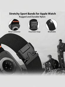 适用于 Ultra/3/2 的柔性运动表带，49mm 46mm 45mm 44mm 42mm 41mm 40mm 38mm，男女通用，弹力编织尼龙表带，带降落伞扣，适用于 Series 11/10/9/8/7/6/5/4/3/SE。 - S10 46-42 44 45 49毫米 - 查看 3
