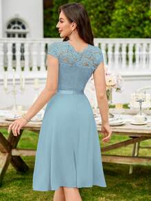 MIUSOL Đầm cocktail ren hoa với viền bèo nhún, thích hợp cho đám cưới, tiệc mùa xuân. - Màu xanh bạc hà - Xem 3