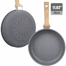 ABKOK 1pc Maifanshi Stone Coated Wooden Handle Flat Bottom Pan, Steak Frying Pan, Pancake Skillet, Non-Stick Cookware Suitable For All Cooking Methods, Gas Stove And Induction Cooktop - Multicolor - View 9
