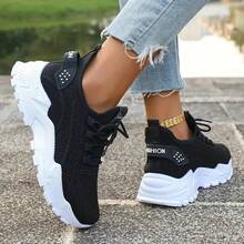 Breathable Mesh Sneakers] Lightweight Breathable Mesh Sneakers - Non-Slip EVA Sole, Comfortable Ankle Support, Lace-Up Low-Top Running & Tennis Shoes For Men And Women, Retro Style, All-Season Wear, Fitness Wear - màu đen - Xem 6