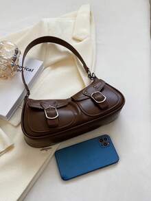Bolso de hombro versátil y casual de unicolor con estilo retro - Café - Ver 8