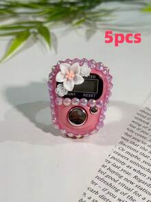 Contador de dedos con flor totalmente cubierto de rhinestones de colores personalizados, contador digital portátil, botón manual, contador de mano mini, contador empaquetado en tarjeta y en caja de 12 piezas, tasbih electrónico con opciones de multicolor - Adecuado para contar oraciones, seguimiento de actividades, regalos festivos, etc. - Multicolor - Ver 16